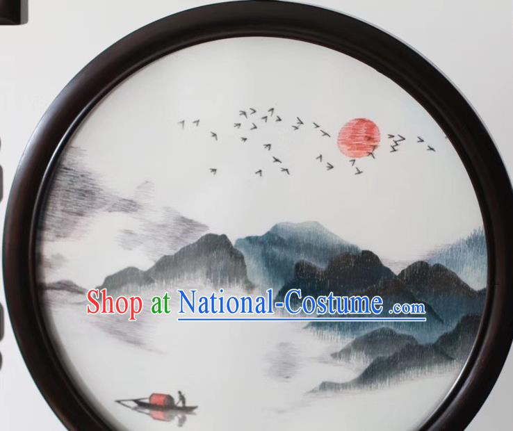 China Suzhou Embroidered Byobu Traditional Embroidery Ornaments Craft Handmade Screen Sunset Glow Painting Desk Screen