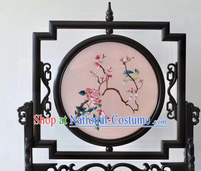 China Suzhou Embroidered Peony Painting Desk Screen Byobu Traditional Embroidery Ornaments Craft Handmade Screen