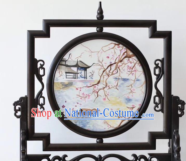 China Handmade Screen Byobu Traditional Embroidery Ornaments Craft Suzhou Embroidered Painting Desk Screen