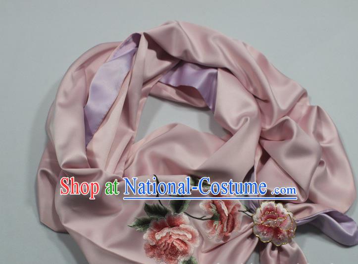 Pink Silk Tippet with Brooch Chinese Traditional Cheongsam Accessories Top Grade Embroidered Peony Butterfly Scarf