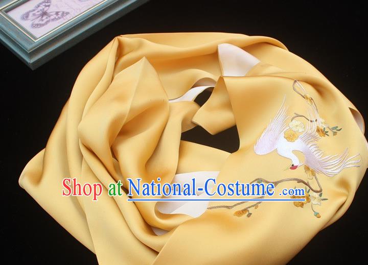 Chinese Cheongsam Embroidery Phoenix Accessories Yellow Silk Tippet Traditional Embroidered Scarf