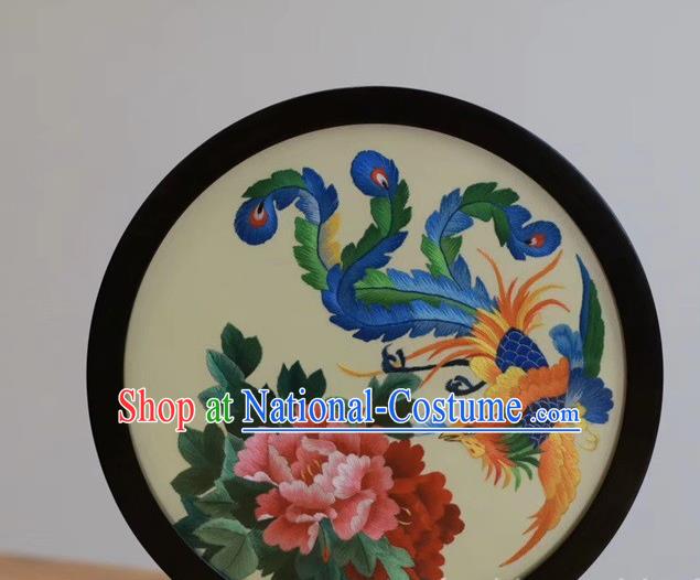 China Handmade Blackwood Decoration Traditional Craft Suzhou Embroidered Desk Screen Exquisite Embroidery Phoenix Peony Screen