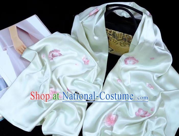 Top Beige Silk Tippet Accessories Chinese Traditional Embroidered Peach Blossom Scarf Cheongsam Cappa