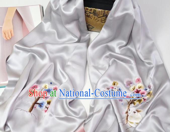 Chinese Cheongsam Embroidery Osmanthus Rabbit Cappa Traditional Embroidered Scarf Gray Silk Tippet Accessories