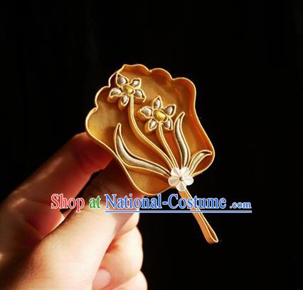 China Handmade Silk Brooch Traditional Cheongsam Accessories Golden Orchids Fan Breastpin