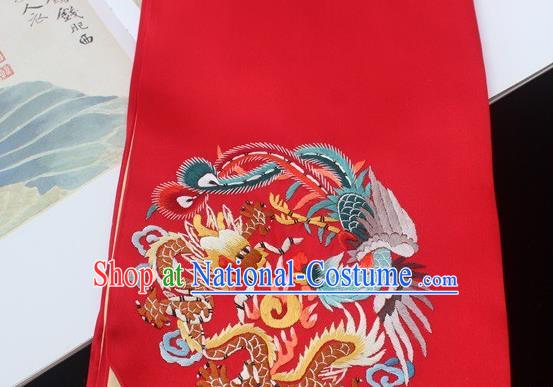 China Handmade Red Silk Scarf Traditional Cheongsam Embroidered Phoenix Tippet