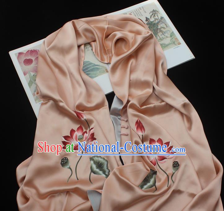 China Embroidered Lotus Tippet Traditional Cheongsam Accessories Handmade Orange Silk Scarf