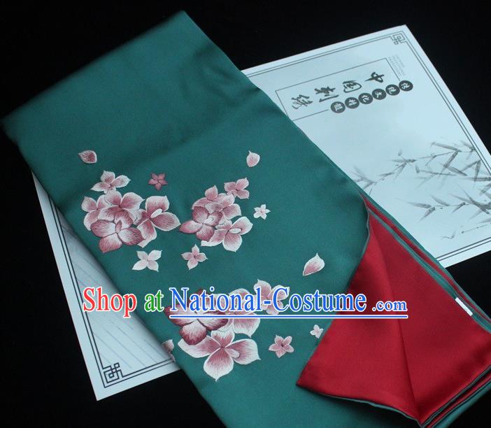 China Embroidered Green Silk Tippet Handmade Suzhou Embroidery Scarf Traditional Cheongsam Accessories