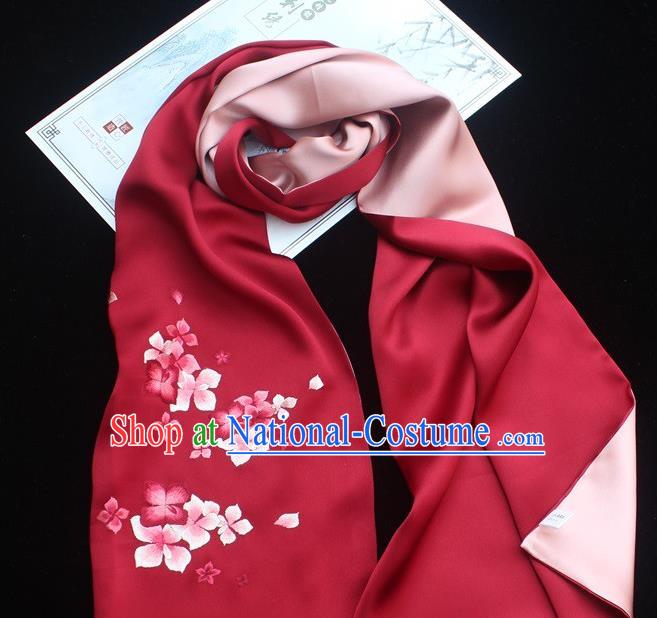 China Handmade Cheongsam Accessories Traditional Embroidered Silk Tippet Suzhou Embroidery Wine Red Scarf