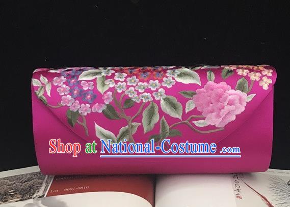 China Traditional Cheongsam Embroidered Accessories Handmade Suzhou Embroidery Hydrangea Clutch Bag Purple Silk Handbag