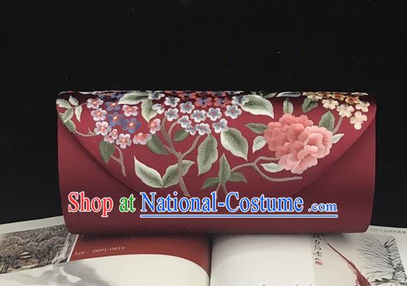 China Cheongsam Purplish Red Silk Handbag Handmade Traditional Suzhou Embroidery Hydrangea Clutch Bag Accessories