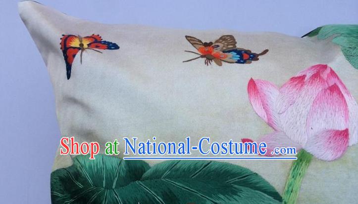 Traditional China Embroidered Silk Pillowslip Handmade Suzhou Embroidery Lotus Cushion Cover