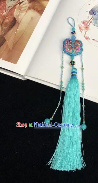 China Traditional Suzhou Embroidery Brooch National Cheongsam Pendant Blue Tassel Accessories