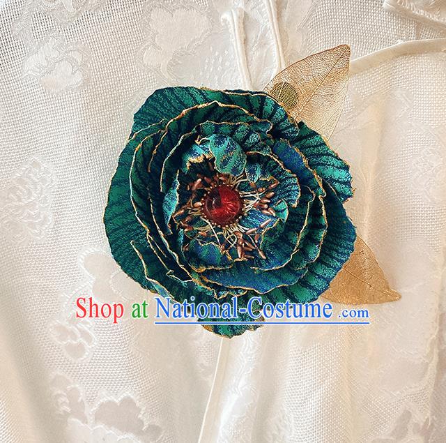 China Traditional Blue Peony Corsage Cheongsam Accessories Classical Flower Brooch