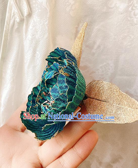 China Traditional Blue Peony Corsage Cheongsam Accessories Classical Flower Brooch