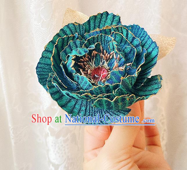 China Traditional Blue Peony Corsage Cheongsam Accessories Classical Flower Brooch