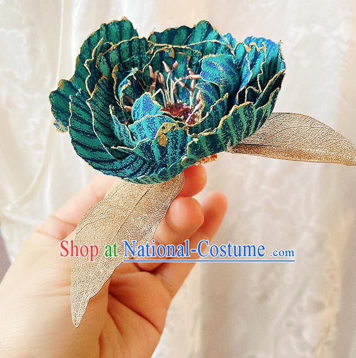 China Traditional Blue Peony Corsage Cheongsam Accessories Classical Flower Brooch