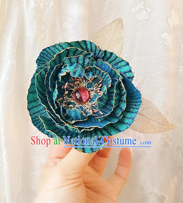 China Traditional Blue Peony Corsage Cheongsam Accessories Classical Flower Brooch