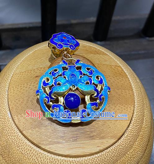 China Traditional Cheongsam Accessories Classical Brooch Blueing Lotus Collar Button