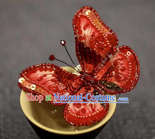 China Classical Collar Button Traditional Cheongsam Accessories Embroidered Red Butterfly Brooch