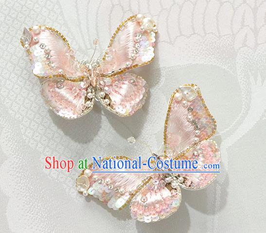 China Traditional Cheongsam Accessories Embroidered Pink Butterfly Brooch Classical Collar Button