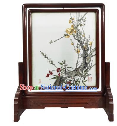 Chinese Suzhou Embroidery Decoration Traditional Plum Blossom Painting Screen Handmade Embroidered Craft