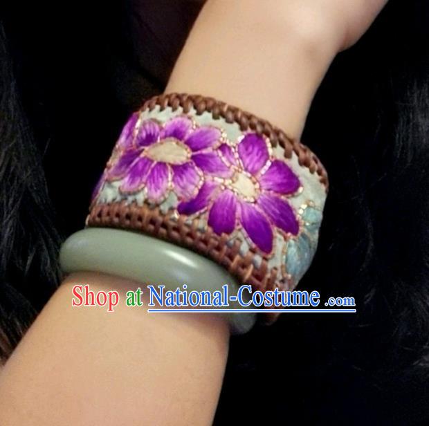 Handmade China Ethnic Embroidered Blue Bracelet Traditional Accessories Rattan Bangle for Women