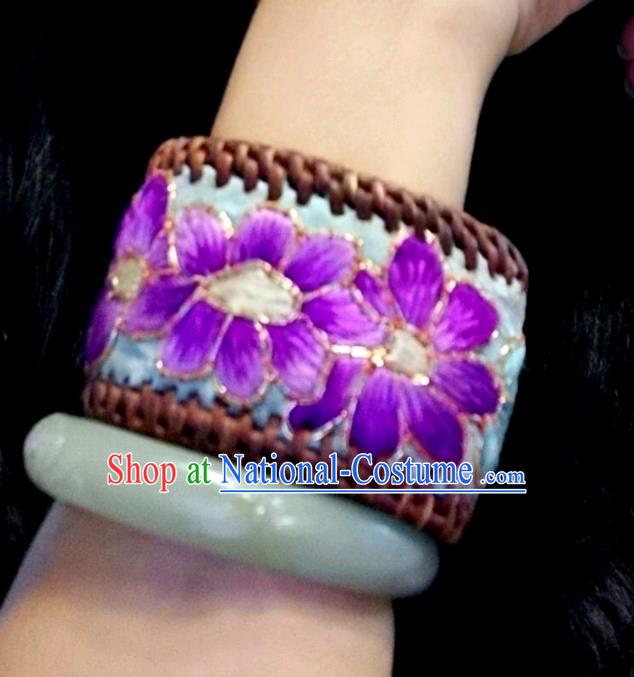 Handmade China Ethnic Embroidered Blue Bracelet Traditional Accessories Rattan Bangle for Women