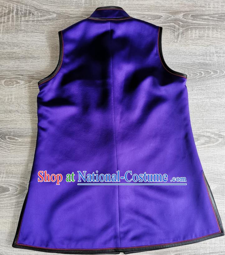 Top Grade China Traditional Purple Silk Waistcoat Winter Upper Outer Garment Tang Suit Embroidered Phoenix Peony Vest