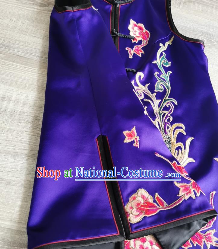 Top Grade China Traditional Purple Silk Waistcoat Winter Upper Outer Garment Tang Suit Embroidered Phoenix Peony Vest