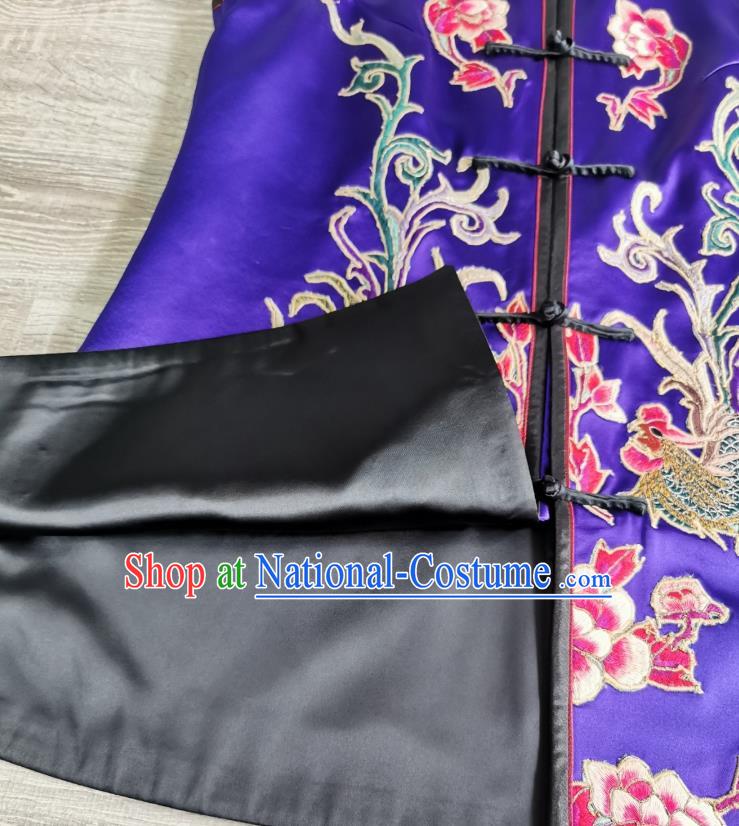 Top Grade China Traditional Purple Silk Waistcoat Winter Upper Outer Garment Tang Suit Embroidered Phoenix Peony Vest