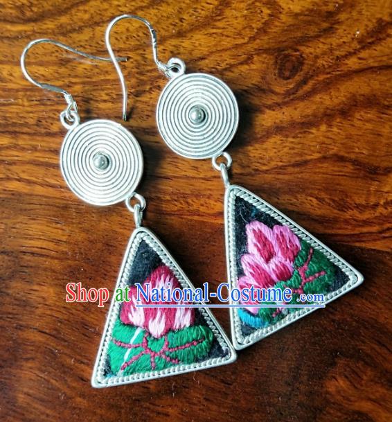 Handmade China Embroidered Lotus Ear Accessories National Silver Earrings Traditional Ethnic Women Jewelry