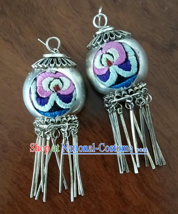 Handmade China Traditional Ethnic Women Jewelry Embroidered Ear Accessories National Silver Tassel Earrings