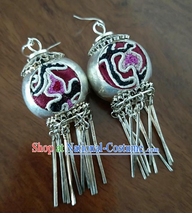 China Traditional Ethnic Women Embroidered Jewelry National Silver Earrings Handmade Ear Accessories