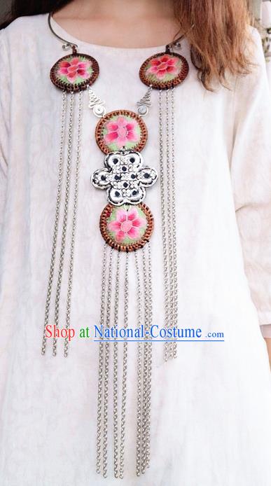 China Miao Ethnic Silver Rattan Necklace National Embroidered Necklet Accessories