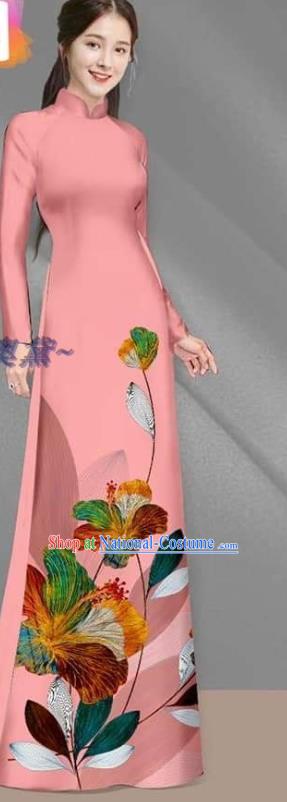 Asian Vietnam Women Ao Dai Costume Vietnamese Traditional Bride Pink Cheongsam Purple Long Dress with Pants Custom Uniforms