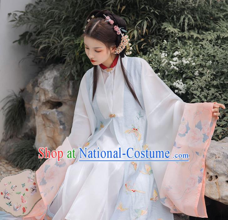 Chinese Ancient Costumes Traditional Ming Dynasty Rich Female Embroidered Vest Long Gown and Skirt Complete Set