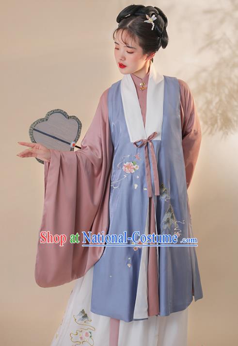 Chinese Traditional Hanfu Women Costumes Ancient Ming Dynasty Patrician Lady Embroidered Vest Gown and Skirt Clothing