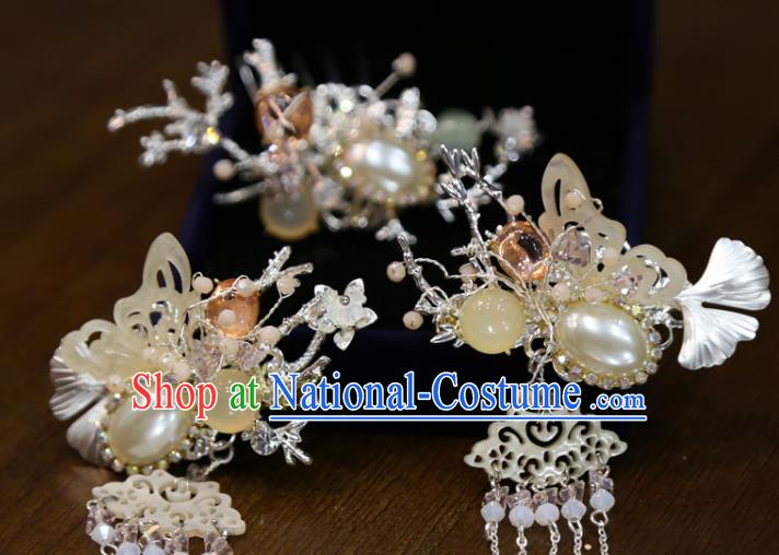 Chinese Classical Pearl Butterfly Hair Sticks Hair Accessories Traditional Wedding Shell Ginkgo Leaf Hairpins