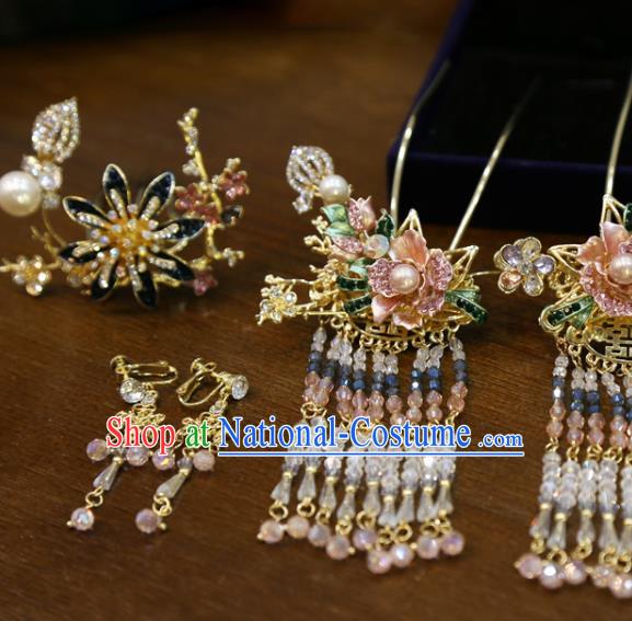 Chinese Wedding Hairpins Traditional Classical Hair Accessories Xiuhe Suit Beads Tassel Hair Sticks