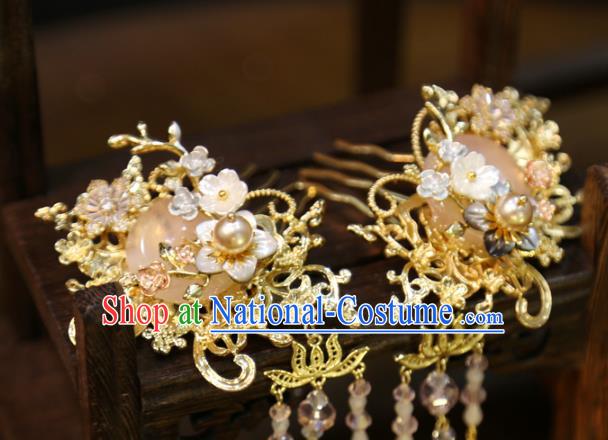 Chinese Wedding Hair Stick Traditional Classical Hair Accessories Xiuhe Suit Tassel Hair Combs