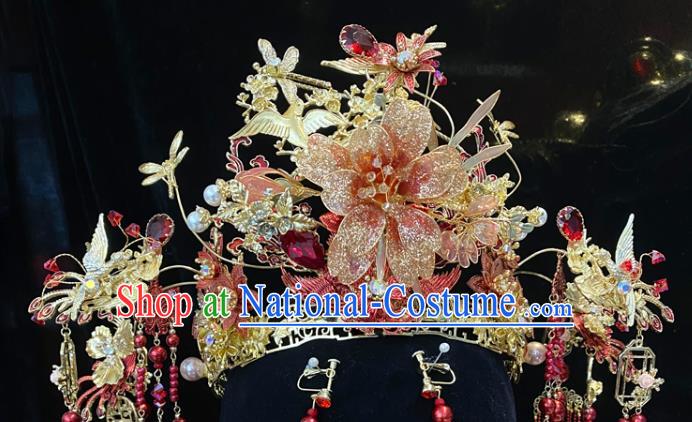 Chinese Traditional Hair Accessories Classical Flowers Hair Crown Wedding Xiuhe Suit Phoenix Coronet