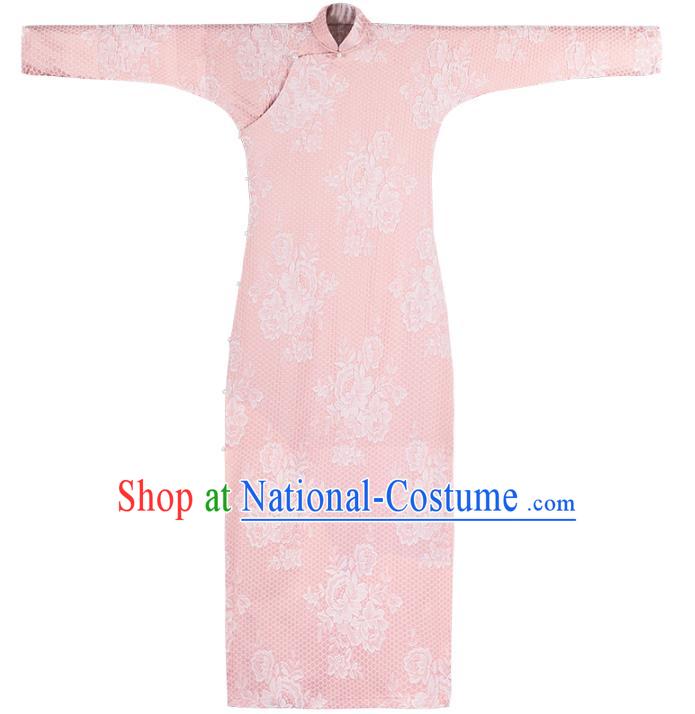 Chinese Classical Pink Qipao Dress National Cheongsam Traditional Women Embroidered Costume