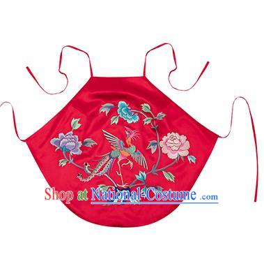 Chinese Classical Bellyband Traditional Embroidered Phoenix Peony Red Silk Stomachers Costume