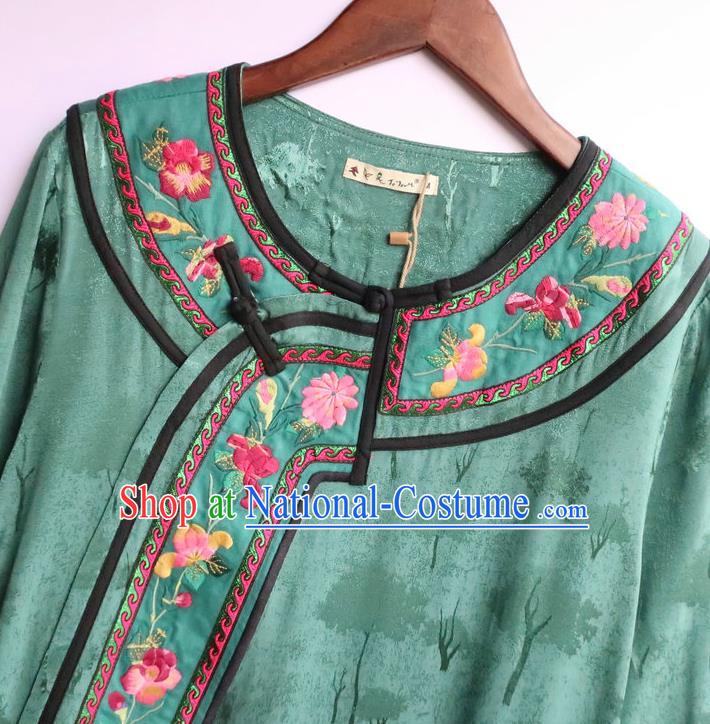 Chinese National Green Qipao Dress Women Traditional Embroidered Classical Cheongsam Clothing