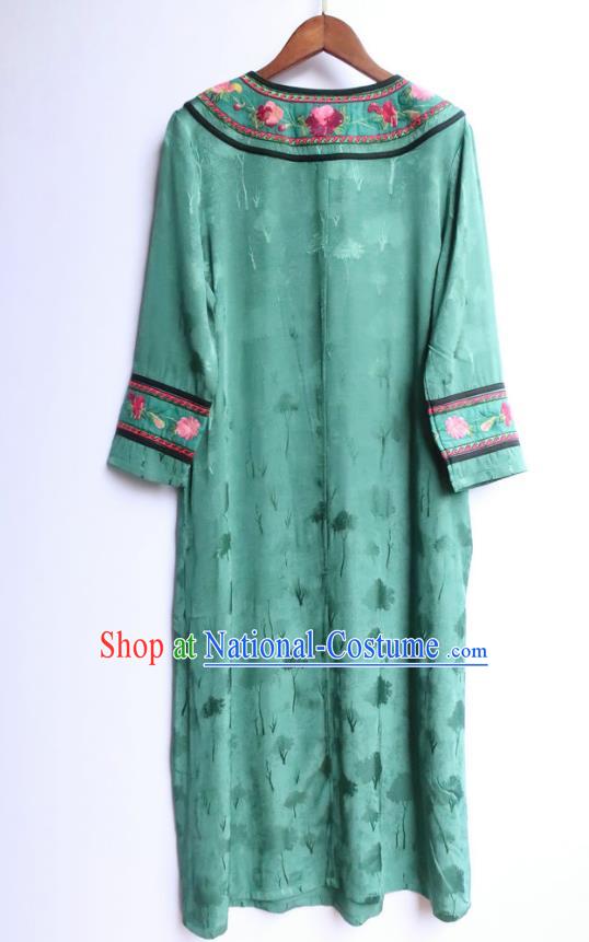 Chinese National Green Qipao Dress Women Traditional Embroidered Classical Cheongsam Clothing