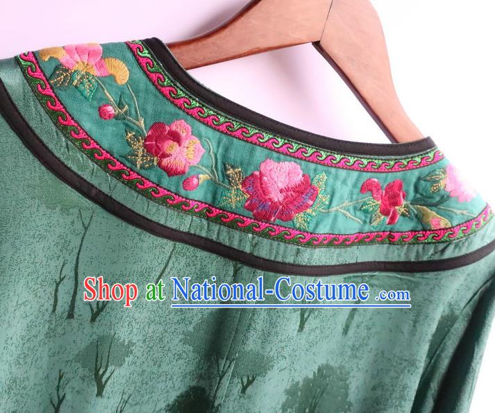 Chinese National Green Qipao Dress Women Traditional Embroidered Classical Cheongsam Clothing