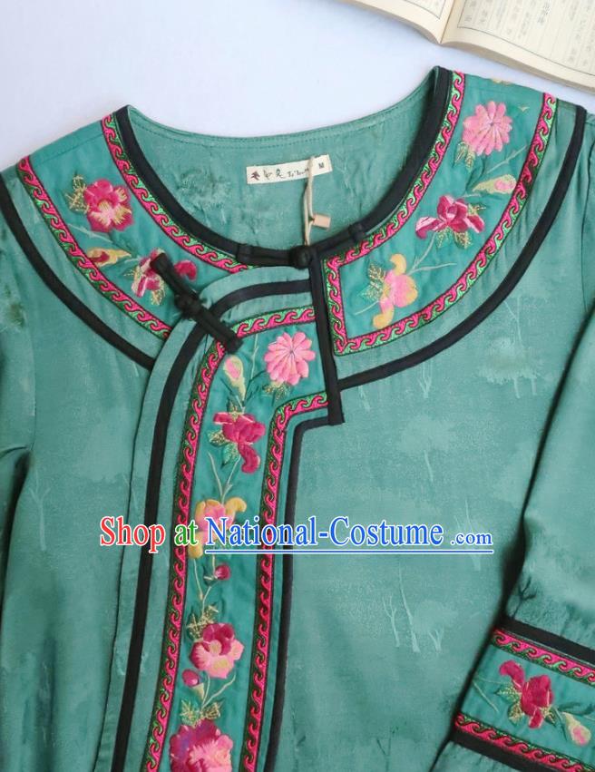 Chinese National Green Qipao Dress Women Traditional Embroidered Classical Cheongsam Clothing