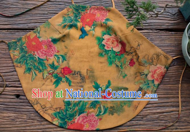 Chinese Ancient Women Classical Peony Pattern Stomachers Yellow Silk Bellyband