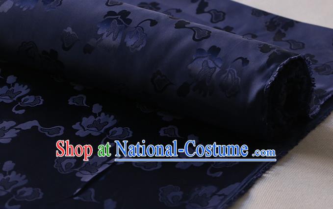 Navy Silk Drapery Asian Chinese Hanfu Satin Cloth Traditional Pattern Design Mulberry Silk Fabric